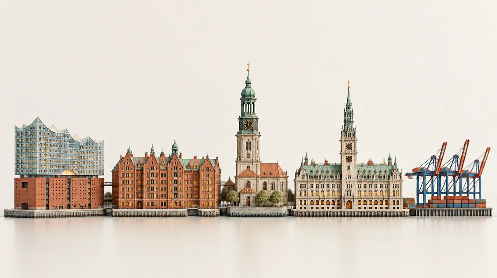 Architekturmodelle der Wahrzeichen von Hamburg
